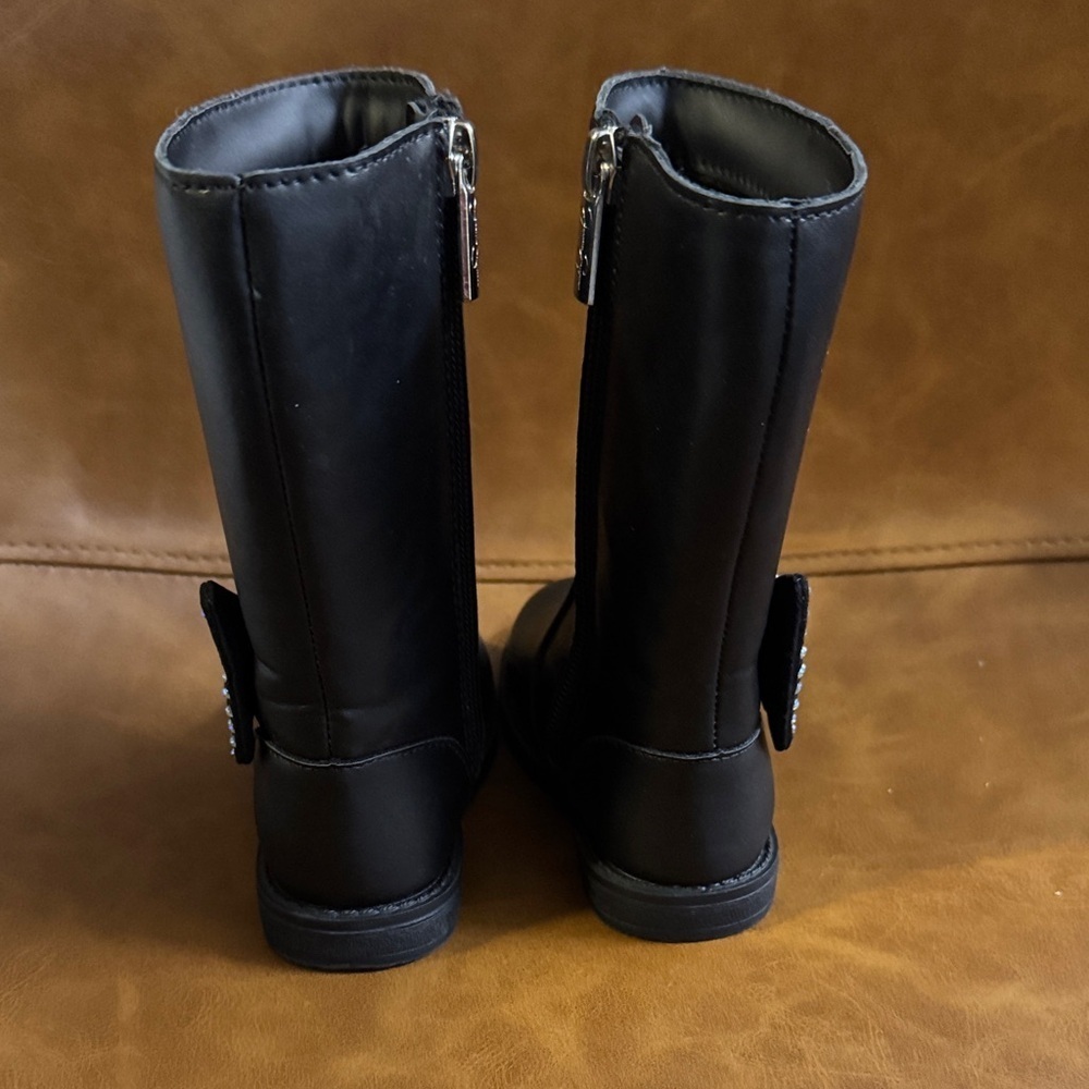 Jessica Simpson Toddler Girl Tall Black Boots with Rhinestone Bow - Picture 4 of 8